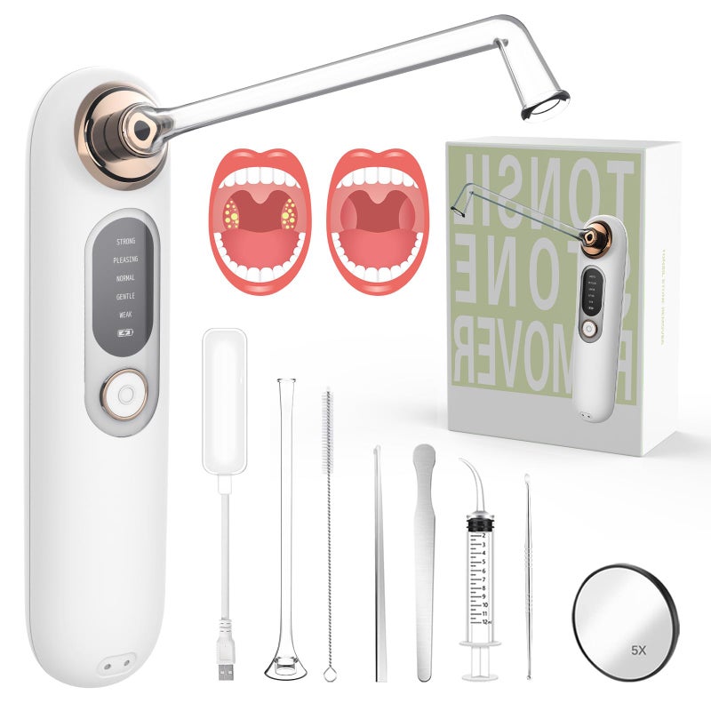 Electronic Tonsil Stone Remover Vacuum, Tonsil Stone Removal Kit with 5 Suction Mode, Tonsillolith Remover Tool - Fight Bad Breath Oral Irrigator, Oral lamp, 5X Magnifying Mirror